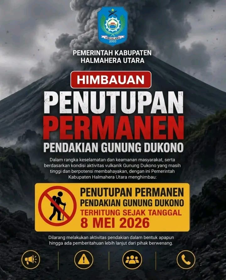 Pemkab Halmahera Utara Himbau Penutupan Permanen Pendakian Gunung Dukono Mulai 8 Mei 2026